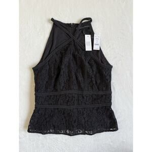 NWT White House Black Market Black Lace dressy Romantic Halter Top Size 2